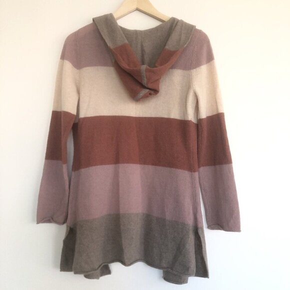 Claudia Nichole Cashmere LONG Stripe Hooded Open Cardigan Tan Brown Size S - Picture 6 of 7